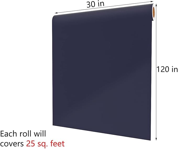 Decotalk 30"x120" Dark Blue Wallpaper Peel and Stick Wallpaper Blue Contact Paper for Cabinets Self Adhesive Wall Paper for Walls Removable Vinyl Wrap for Bedroom Decorative Solid Color Vinyl