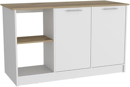 GOWE Juniper Kitchen Island, Four Open Shelves, Two Cabinets -Light Oak/White