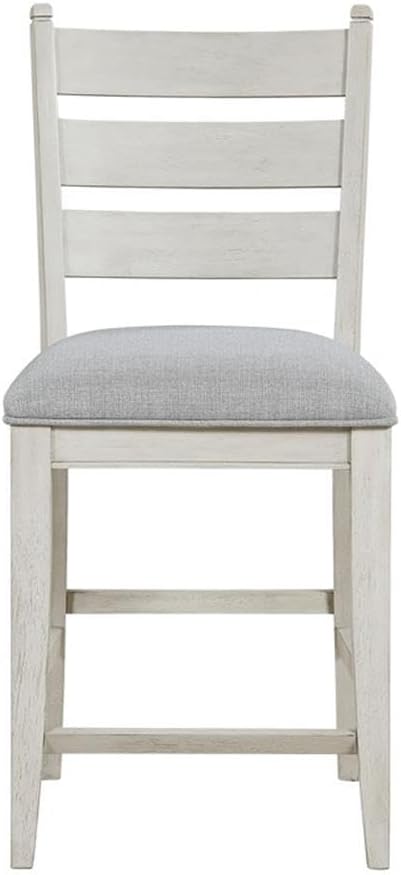Pemberly Row Counter Height Chairs - Set of 2, Gray Upholstered Textured Seats, Weathered White Solid Wood Frame, Rustic Style for Kitchen Islands or Bar Areas, 250lb Capacity, 19x17.5x25 in