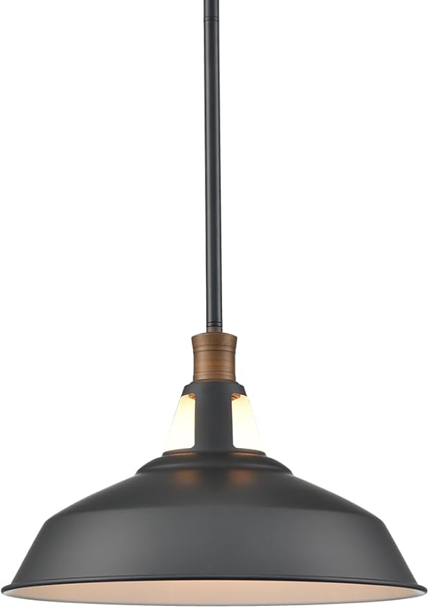 CLAXY Rod Pendant Light Black Barn Farmhouse Pendant Lighting Dimmable Kitchen Hanging Pendant Light Fixture-15.3"