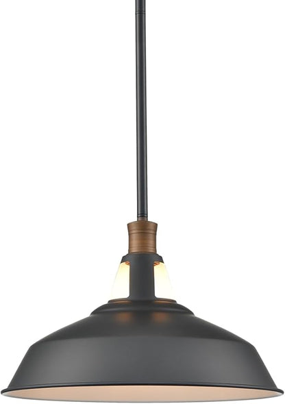 CLAXY Rod Pendant Light Black Barn Farmhouse Pendant Lighting Dimmable Kitchen Hanging Pendant Light Fixture-15.3"