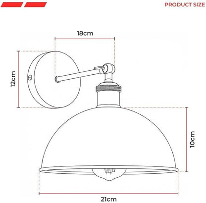 Dome Metal Wall Sconce, 180° Adjustable Industrial Wall Lamp for Bedside, Study, Kitchen, and Living Room Décor. (Grey_)