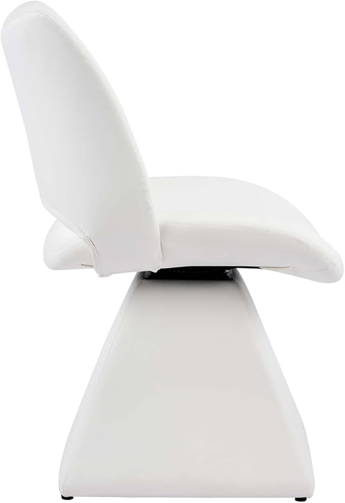Modern Swivel Dining Chair, Comfy Upholstered Kitchen Chair with Curved High Backrest and Solid Wood Frame for Kitchen Island, Desk, Living Room, Faux Leather (1, White)
