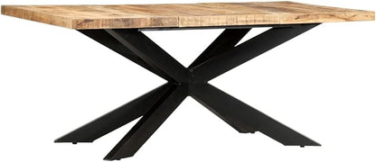 Natural Mango Wood Dining Table, 70.9 x 35.4 Inch Rectangular Kitchen & Dining Room Furniture, Industrial Style Dinner Table for 6 People