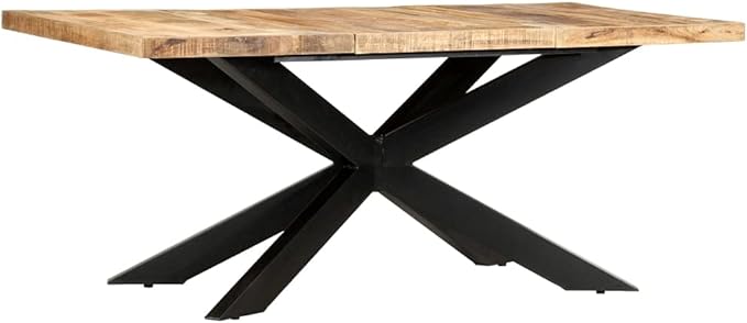 Dining Table Solid Mango Wood Industrial Rectangular Kitchen Table 70.9 x 35.4 in Seats 6 Rustic Brown Finish for Dining Room Kitchen Living Spaces