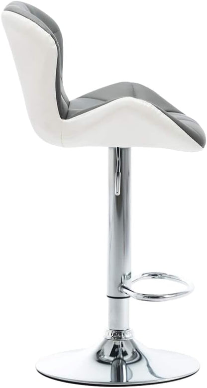 Modern Adjustable Bar Stool with Faux Leather Seat and Polished Chrome Frame, Grey Counter Height Swivel Stool for Kitchen Island Pub Dining Room
