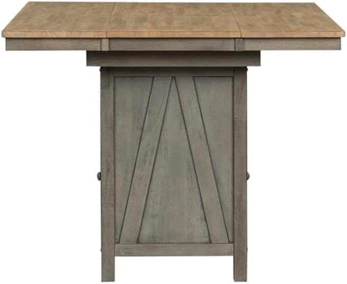 Pemberly Row Contemporary 7 Piece Gathering Table Set, Rubberwood Solids and Veneers, Light Gray and Sandstone Finish, Includes Kitchen Island Table with Storage and 6 Counter Height Swivel Chairs