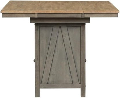 Pemberly Row Contemporary 7 Piece Gathering Table Set, Rubberwood Solids and Veneers, Light Gray and Sandstone Finish, Includes Kitchen Island Table with Storage and 6 Counter Height Swivel Chairs