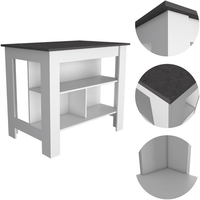 GOWE White and Onyx 2-Piece Kitchen Set, Kitchen Island and Pantry Cabinet
