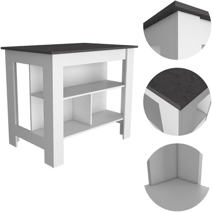 GOWE White and Onyx 2-Piece Kitchen Set, Kitchen Island and Pantry Cabinet