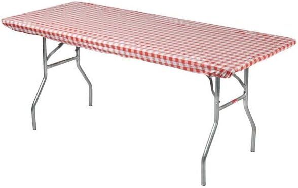 Kwik-Covers 6' Rectangle Plastic Table Covers 30" x 72", Bundle of 5 (Red and White Check Gingham)