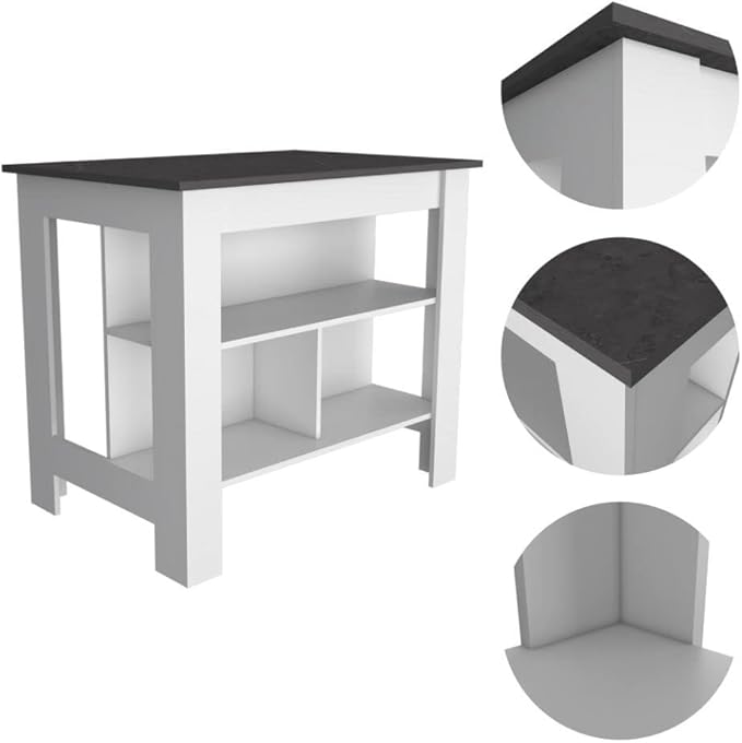 FM FURNITURE Nashville 2 Piece Kitchen Set, Kitchen Island and Pantry Cabinet with 3 Shelves, White/Onyx