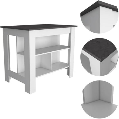 FM FURNITURE Nashville 2 Piece Kitchen Set, Kitchen Island and Pantry Cabinet with 3 Shelves, White/Onyx