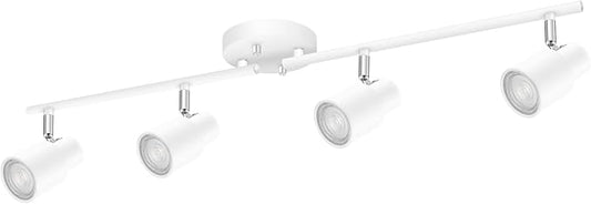 BoostArea LED 4 Light Track Lighting Kit,4 Way Modern Ceiling Lighting, Flexibly Rotatable Industrial Spot Light Head for Kitchen, Living Room, Bedroom, White,GU10 Bulb Not Included