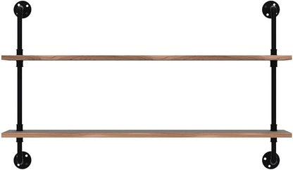 HDDFER Pipe Shelves Industrial Pipe Shelving Real Wood Industrial Floating Shelves with Wood Planks 48 inch Wall Shelves Rustic Hanging Bookshelf Farmhouse Kitchen Bar Shelving