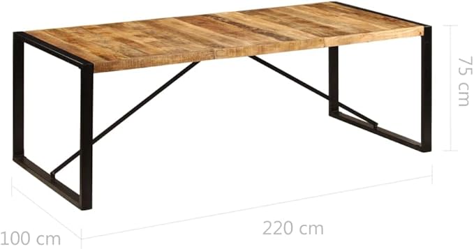 Industrial Dining Table, Solid Mango Wood, 86.6x39.4 Inch, Seats 8, Brown Top, Black Powder-Coated Iron Legs, Rectangular Kitchen & Dining Room Table, Modern Farmhouse Style