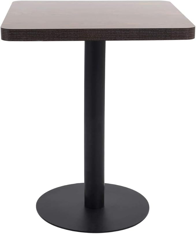 Dark Brown MDF Bistro Table, 23.6x23.6 inch Square Dining for Small Spaces, Modern Kitchen & Cafe Use, Sleek Design, Easy Clean Surface, Heat Resistant