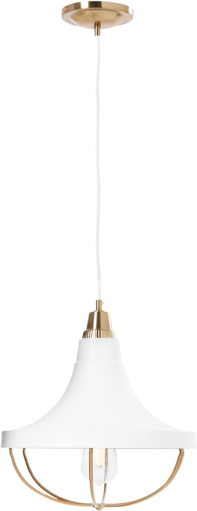 Presley - Caged Trumpet Metal Ceiling Light, Brushed Brass and White