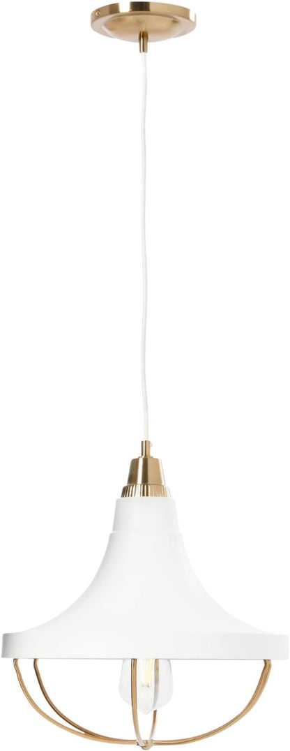 Presley - Caged Trumpet Metal Ceiling Light, Brushed Brass and White