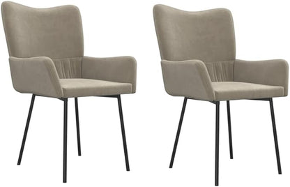 Light Gray Velvet Dining Chairs 2-Piece Set with Sturdy Metal Frame, Ergonomic Armrests for Kitchen, Living Room, Modern Farmhouse Furniture