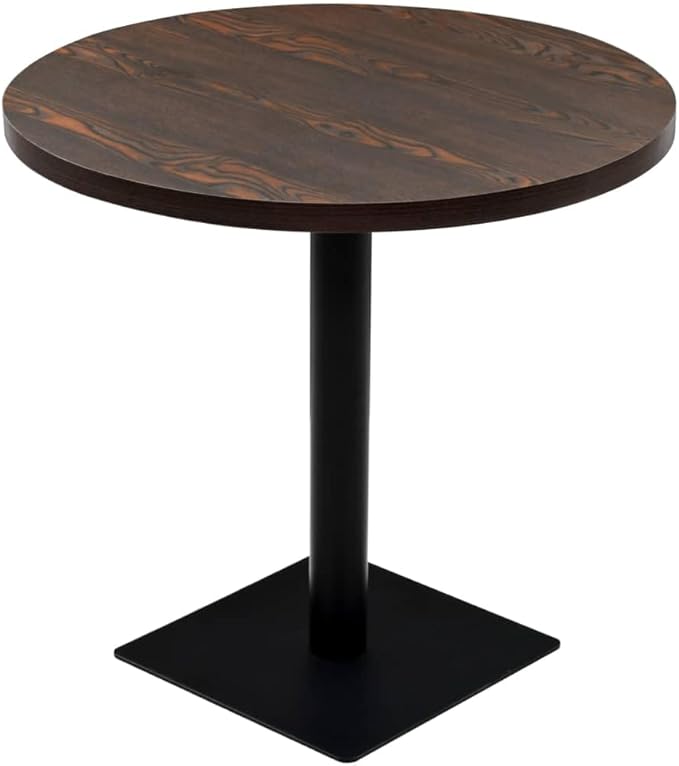 Round Dining Table Dark Ash MDF, Steel Base, 31.5 Inch Diameter, Modern Kitchen & Dining Room Furniture, Seats 4 People, Brown