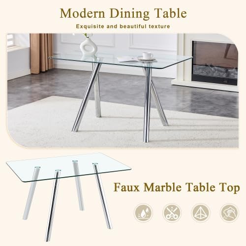 Donext 51" Rectangular Tempered Glass Dining Table, Sturdy Metal Legs,Modern Kitchen Dining Room Table, Easy to Clean, White