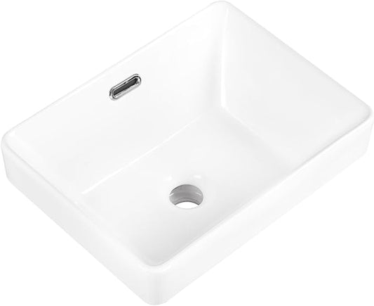 Bathroom Vessel Sink 15.5'' x 11.9'' Small Semi Recessed Bathroom Sink Rectangular Drop In Sink with Overflow White Ceramic Modern Vessel Sinks for Bathroom