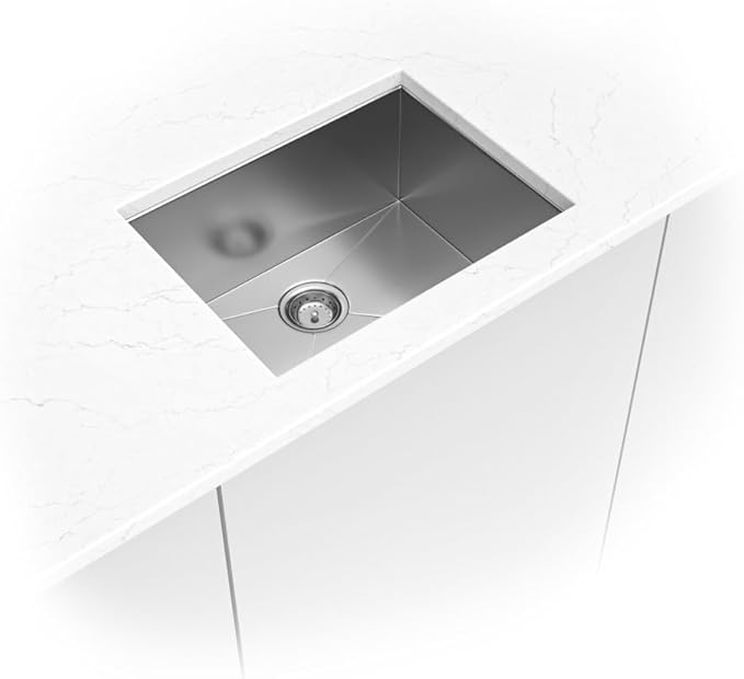 MSI 23 Inch Undermount Single Bowl 16 Gauge Stainless Steel Kitchen Bar Sink and Strainer