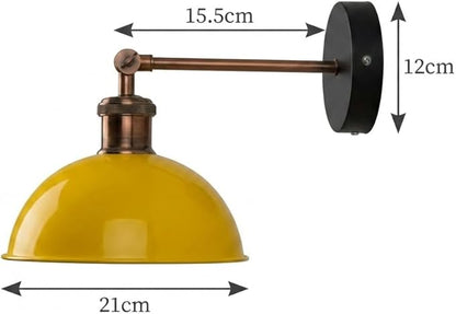 Vintage Industrial Wall Sconce with 180 Degree Adjustable Swing Arm Copper Dome Shade Hardwired or Plug in Light Fixture for Bedroom Living Room and Home Office (Yellow)