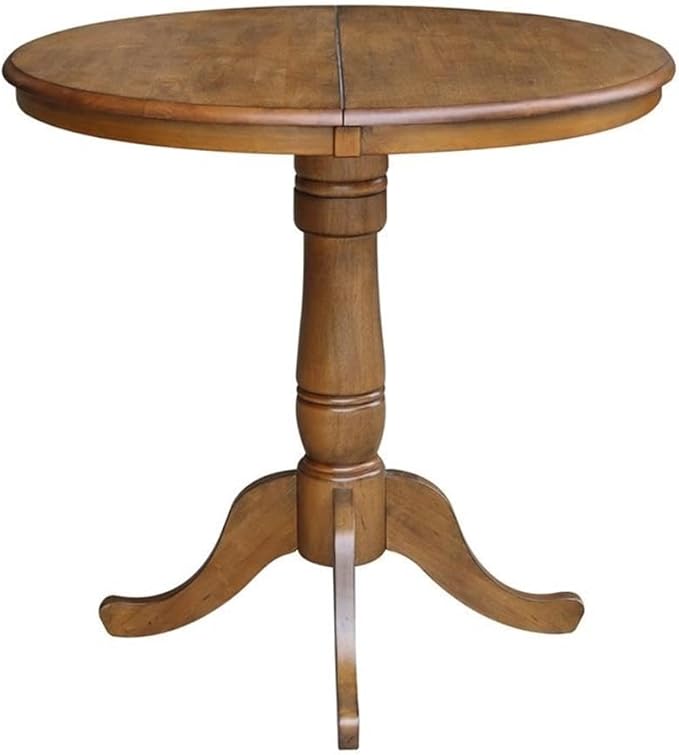 International Concepts 36" Round Top Pedestal Table with 12" Leaf-34.9" H-Dining or Counter Height, Pecan