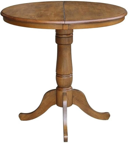 International Concepts 36" Round Top Pedestal Table with 12" Leaf-34.9" H-Dining or Counter Height, Pecan