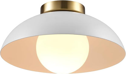 Globe Electric 66000159 1-Light Flush Mount Ceiling Light, Matte White Finish, Opal Glass Shade, Low Profile, Modern Ceiling Light, E26 Base, Easy Installation