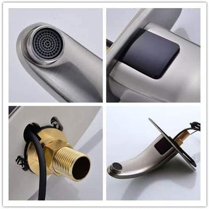 Automatic Sensor Touchless Bathroom Faucet Brushed Nickel,Motion Activated Hands-Free Lavatory Vanity Touch-Free Solid Brass Auto Sensor Sink Faucet