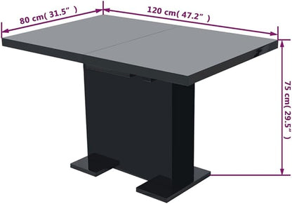 Modern Glossy Black Extendable Dining Table, MDF Steel Kitchen Table, Room Furniture for Gatherings, Accommodates 4-6 Guests, 47.2-59.1 Inch, Versatile Kitchen & Home Piece