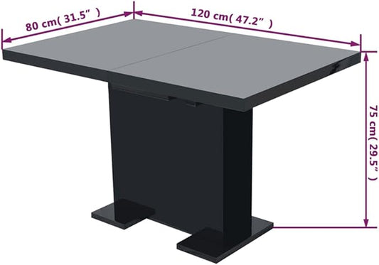 Extendable Dining Table, Glossy Black MDF & Steel, Modern Kitchen Table, 47.2-59.1 Inch Rectangular Dinner Table for Dining Room, Seats