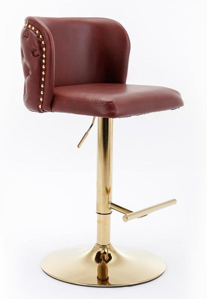 Modern Swivel Bar Stool with Adjustable Height and Tufted Backrest – PU Upholstered Dining Chair for Kitchen Island and Home Pub (Burgundy + PU Leather + Foam)