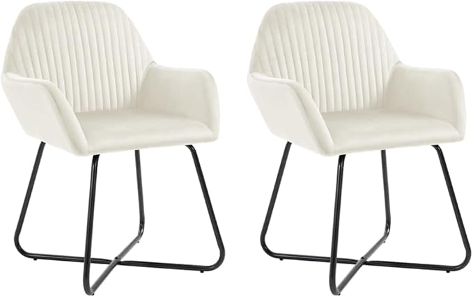 Cream Velvet Dining Chairs Set of 2 Modern Ergonomic Comfortable for Home Kitchen Dining Room Living Room