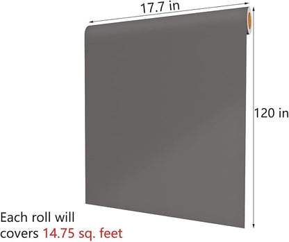 Decotalk Grey Peel and Stick Wallpaper Grey Wallpaper 17.7x120 Matte Gray Contact Paper for Cabinets Decorative Solid Color Wall Paper for Walls Removable Vinyl Self Adhesive Gray Vinyl for Bedroom