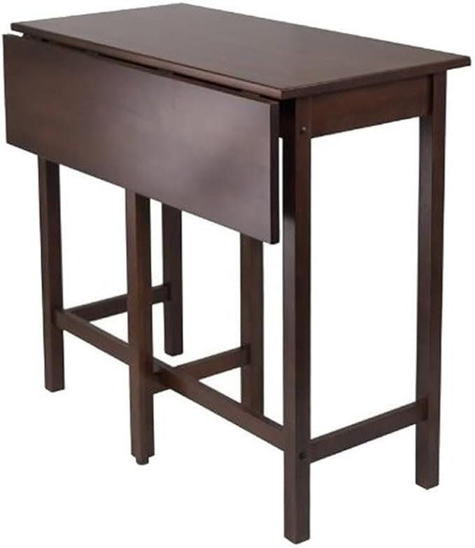 Pemberly Row Transitional Solid Wood Drop Leaf High Dining Table, Antique Walnut Finish, 39.37" W x 30" D, Space-Saving Design, Versatile Kitchen Island Table for Dining or Workspace Use