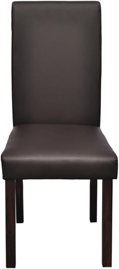 Modern Farmhouse Dining Chairs Set of 4 Brown Faux Leather Upholstered Kitchen Chairs with Wooden Legs for Dining Room Kitchen Furniture