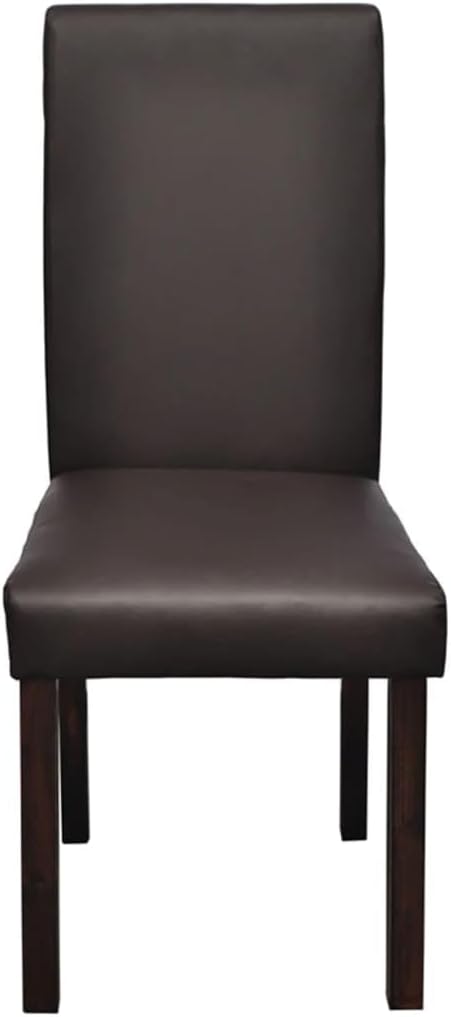 Modern Farmhouse Dining Chairs Set of 4 Brown Faux Leather Upholstered Kitchen Chairs with Wooden Legs for Dining Room Kitchen Furniture