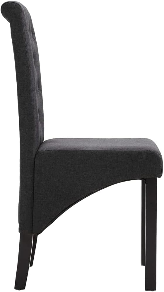 Dark Gray Fabric Dining Chairs Set of 2 - Ergonomic Upholstered Kitchen Chairs with Rubber Wood Frame, 16.5" Seat Width, Easy Assembly for Dining Room & Modern Farmhouse Decor