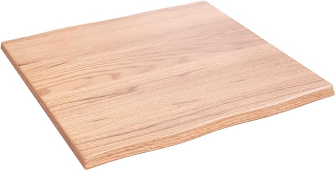 23.6 x 23.6 in Solid Oak Tabletop Live Edge Rustic Wood Slab Countertop for Dining Room Kitchen Office Desk, Durable Varnished Square Table Top for Indoor Space