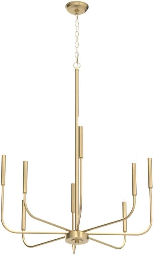 Antique Gold Chandelier, Modern Dining Room Lighting Fixture, 8-Light Candle Style Hanging Chandelier for Living Room, Bedroom, Kitchen Island, Foyer, Dia 27”