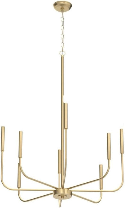 Antique Gold Chandelier, Modern Dining Room Lighting Fixture, 8-Light Candle Style Hanging Chandelier for Living Room, Bedroom, Kitchen Island, Foyer, Dia 27”