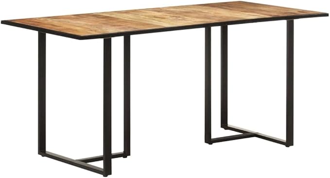 63" Solid Mango Wood Dining Table Industrial Kitchen Island Narrow Side Table with Powder-Coated Iron Legs for Dining Room Kitchen Office