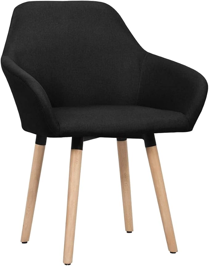 Scandinavian Modern Dining Chairs Set of 2 Black Polyester Fabric Upholstered with Solid Wood Legs for Dining Room Kitchen and Living Room