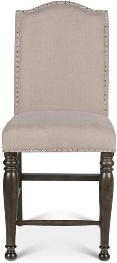 Steve Silver Co Caswell Counter Chair, Set of 2 Chairs, Nailhead Trim, Contemporary Design, Shield Back, Dining Room, Ktichen, Bar, Counter Island, Rubberwood, 100% Polyester, 20"D x 24"W x 45"H, Gray