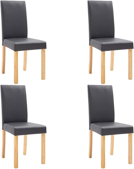 Modern Gray Faux Leather Dining Chairs Set of 4 with Wooden Legs, Comfortable Kitchen & Dining Room Chairs for Farmhouse Modern Home Furniture