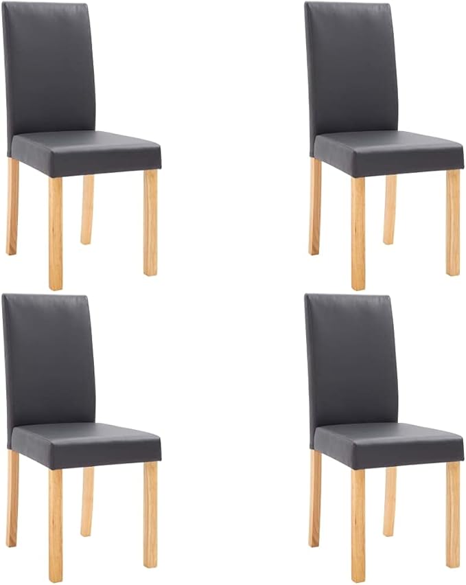 4-Piece Gray Faux Leather Dining Chairs Set with Wooden Legs Modern Kitchen Chairs for Dining Room Farmhouse Bistro Comfortable Seating Furniture